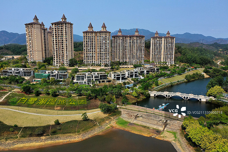 广东省惠州市惠城区汝湖雅居乐白鹭湖航拍图片素材