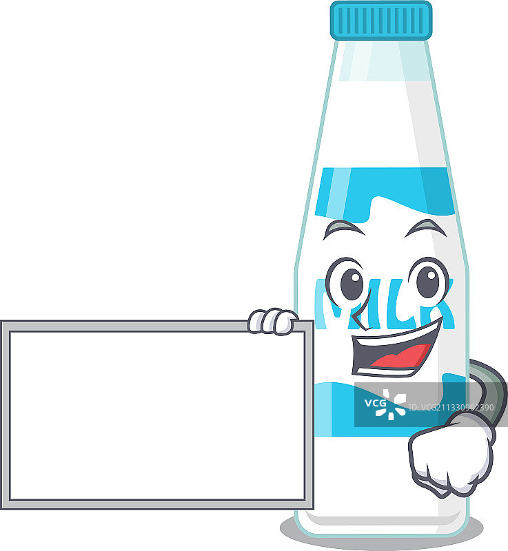 卡通人物设计：拿着板子的牛奶瓶图片素材