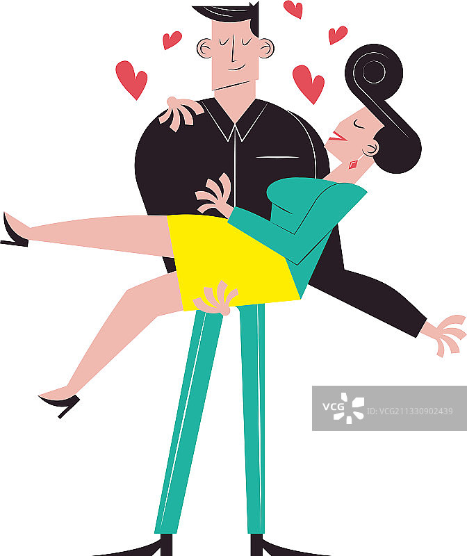 拥抱爱心的浪漫情侣卡通图片素材