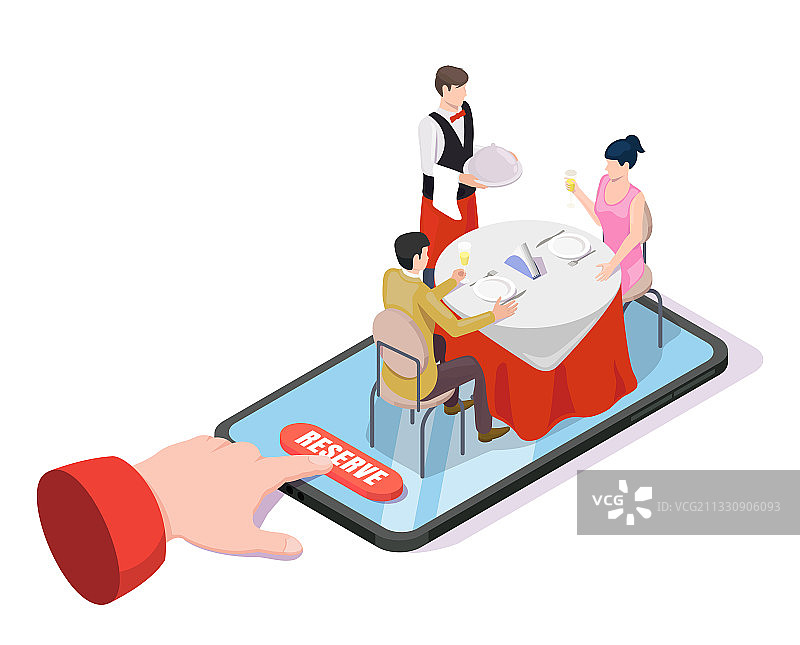 在线餐厅餐桌预订扁平设计图片素材