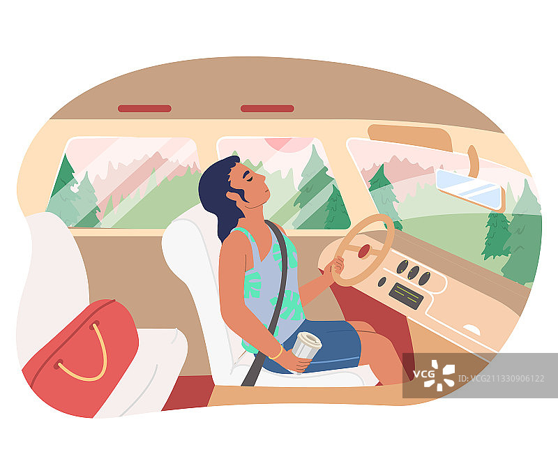 困倦的女孩开车图片素材