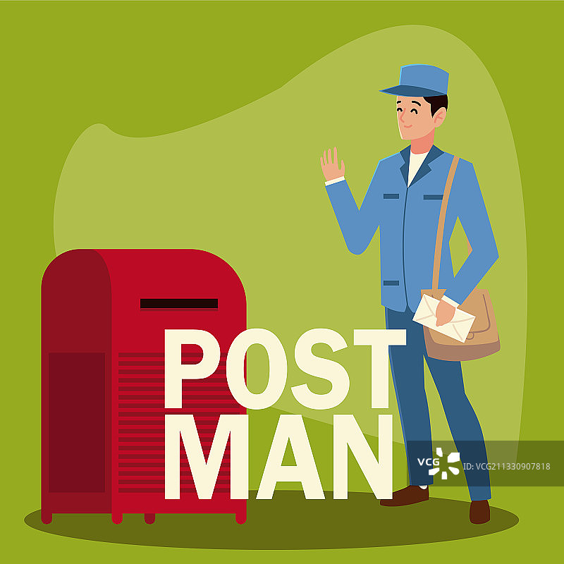邮政服务邮递员角色与邮包图片素材
