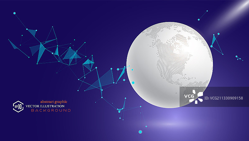 白色地球数码粒子地图，抽象矢量三角形组合科技全球商业贸易背景图片素材