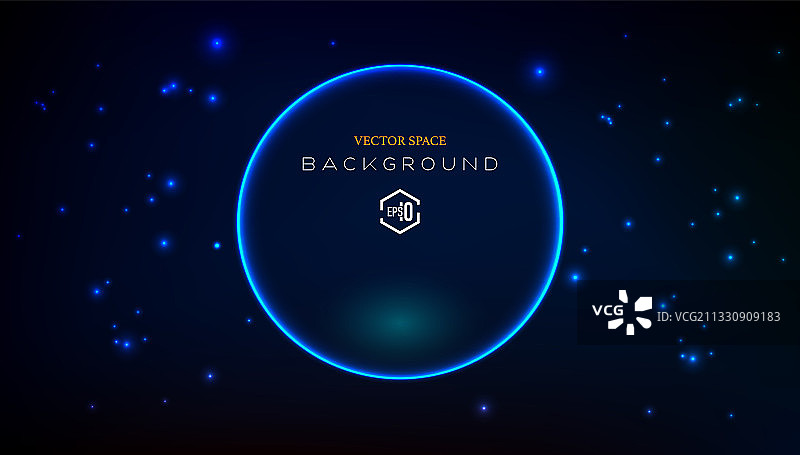 抽象矢量蓝色星空背景上居中圆环星球，高科技外太空地球元素图片素材