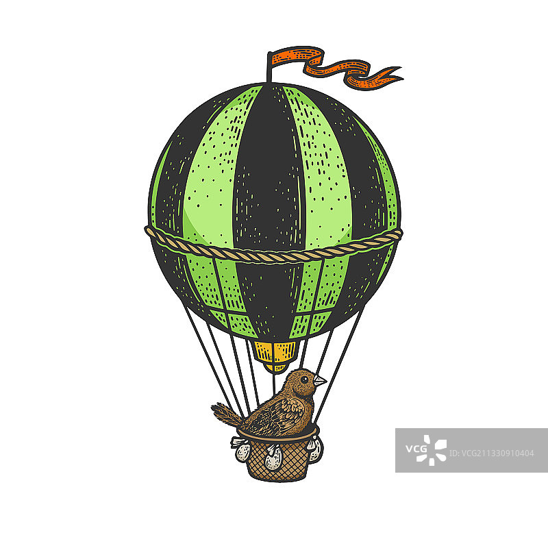 复古热气球上的小鸟速写图片素材