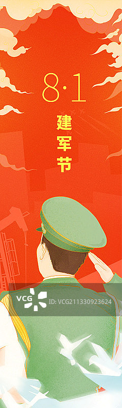 八一建军节海报军人敬礼繁荣富强图片素材