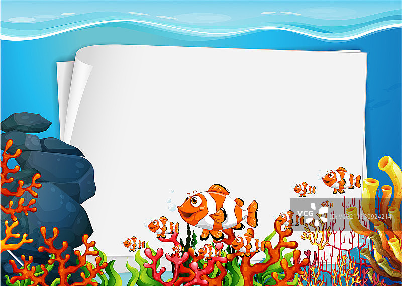 带有异国情调鱼类卡通的空白纸模板图片素材