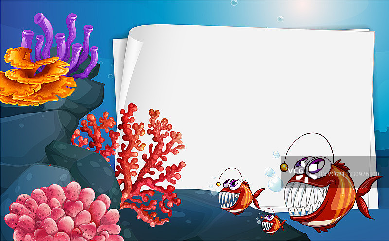 带安康鱼和海底图案的空白纸质banner图片素材
