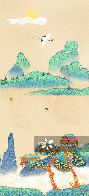 青绿山水古画图片素材