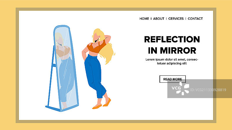 镜中倒影：年轻女子图片素材