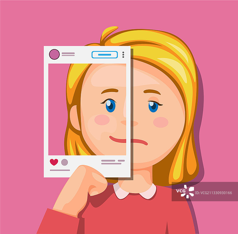 社交媒体上拥有不同表情的女孩图片素材