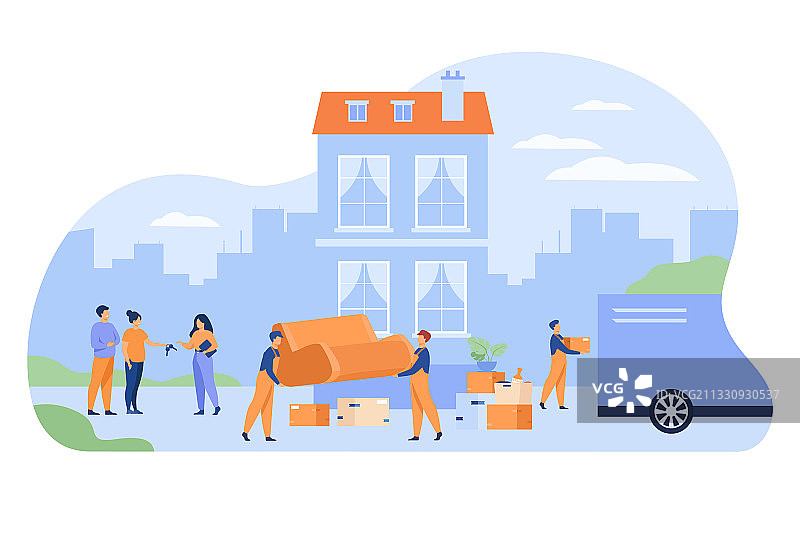 夫妇搬出房屋并将钥匙交给中介图片素材