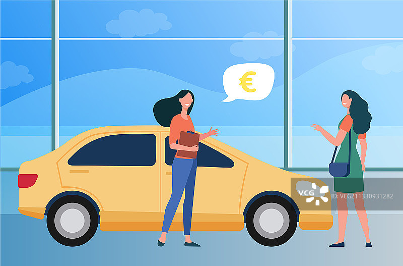 快乐的女人在汽车商店购买新车图片素材