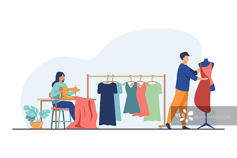 裁缝在工作室缝制衣服图片素材
