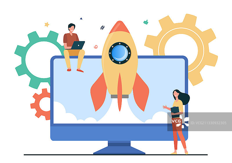 卡通人物发射创业火箭图片素材