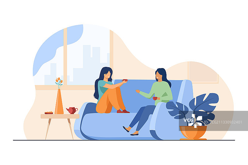 两位女性朋友在家中见面聊天图片素材