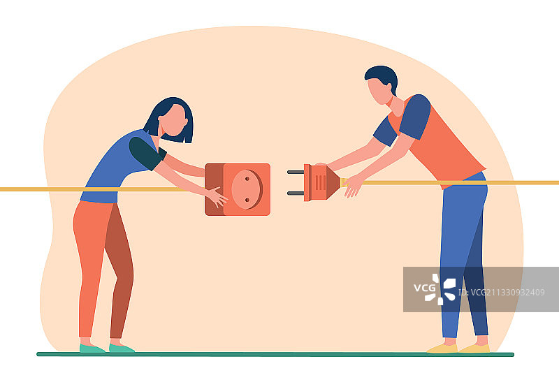 两个人连接插头和插座图片素材