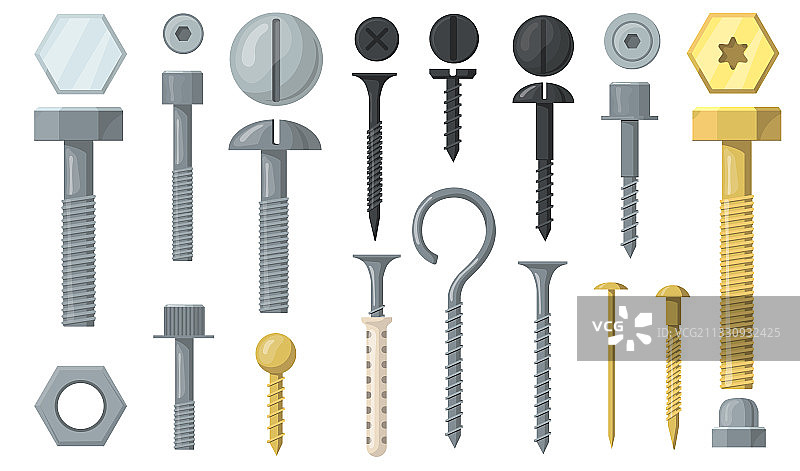 用于网页的各种螺栓和螺钉扁平套装图片素材