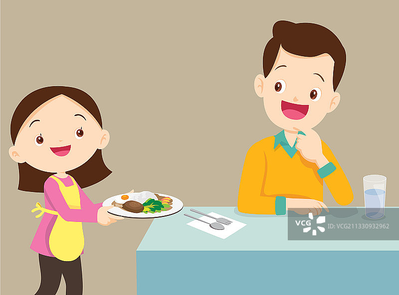 女孩为父亲提供食物图片素材