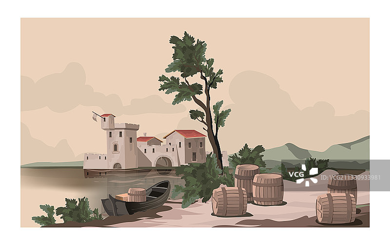 带有美丽风景的老式明信片图片素材