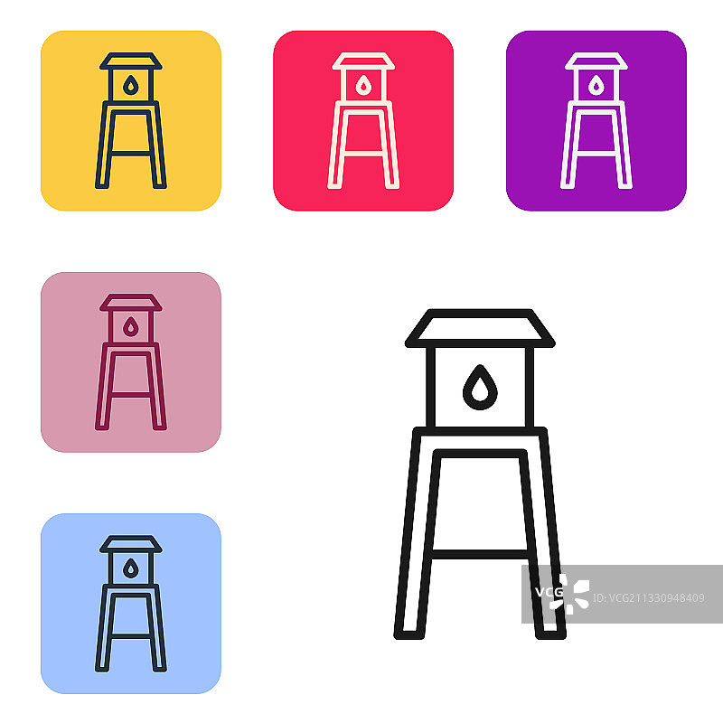 白色背景上的黑色线条水塔图标图片素材