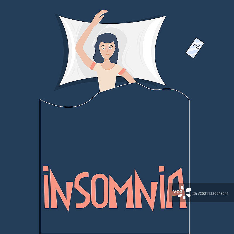 失眠：不开心的女孩在床上难以入睡图片素材
