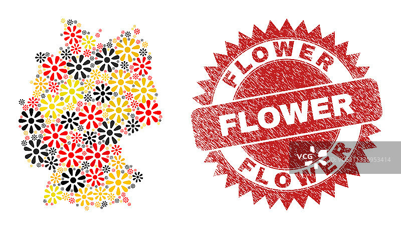 花卉做旧水印和德国地图拼贴图片素材
