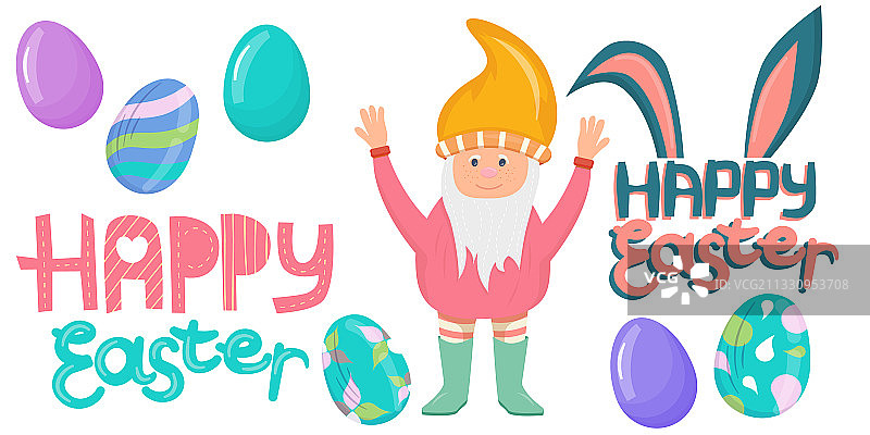 复活节元素彩色蛋和小矮人图片素材