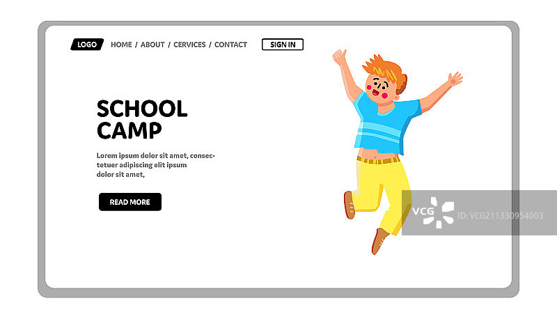 男孩有趣的学校露营假期时光图片素材