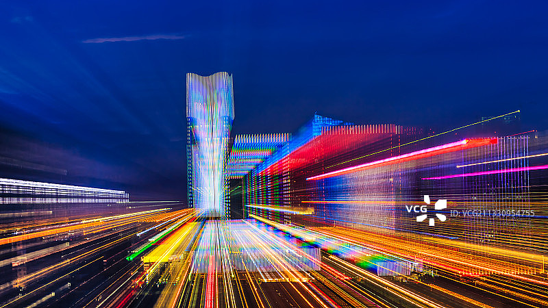 义乌城市地标浙中第一高楼夜景风光图片素材