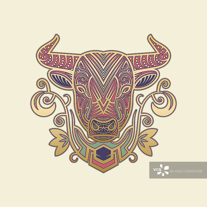 印度教神牛面部吉祥物部落装饰图片素材