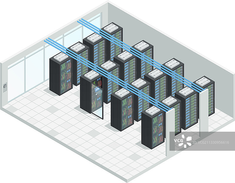 服务器机房等距视角内景图片素材