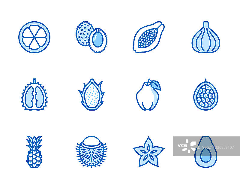 奇异水果浆果扁平线条图标集：木瓜图片素材