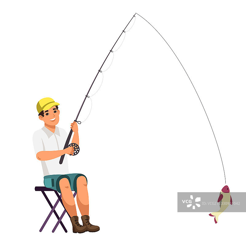 微笑的男孩钓鱼角色图片素材