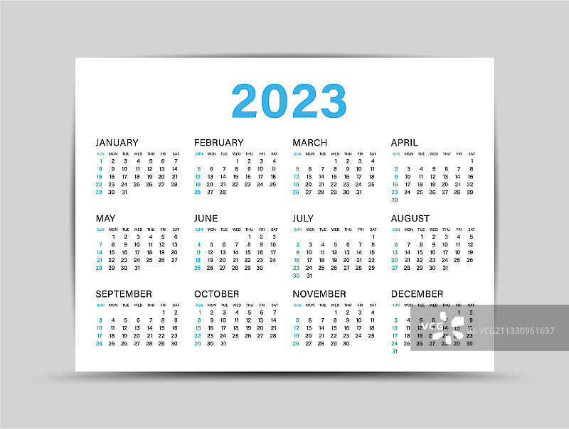 2023年12个月日历模板图片素材