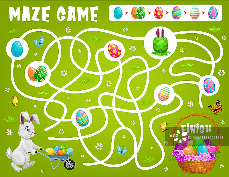 儿童迷宫游戏帮助复活节兔子选择正确的路径图片素材
