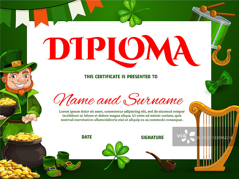 教育儿童学校圣帕特里克节文凭图片素材