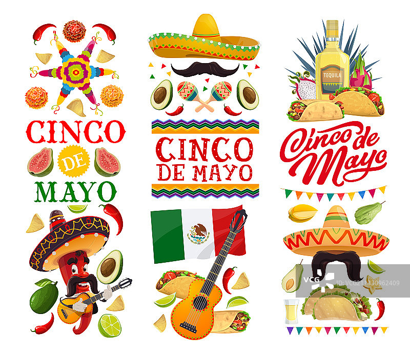 带有墨西哥食物和辣椒的五月五日节banner图片素材