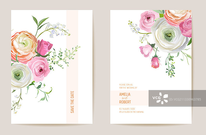 婚礼勿忘我玫瑰百合花卉请柬图片素材