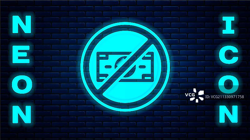 发光霓虹禁止金钱图标图片素材