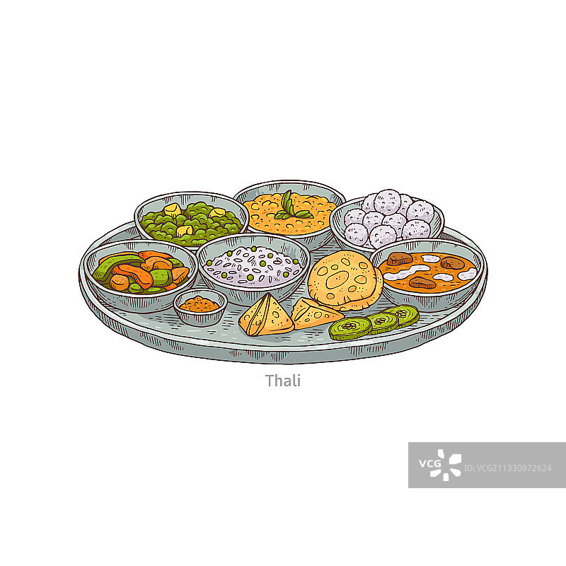 托盘上的印度塔利图片素材