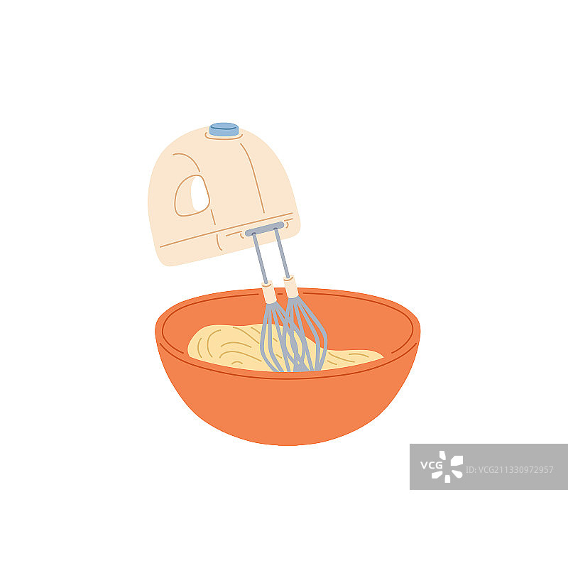 厨房手持搅拌机在大碗中搅拌面团图片素材