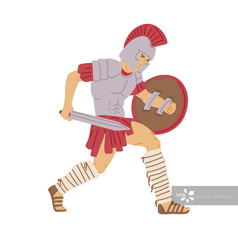 古罗马或希腊战士或角斗士扁平风格图片素材