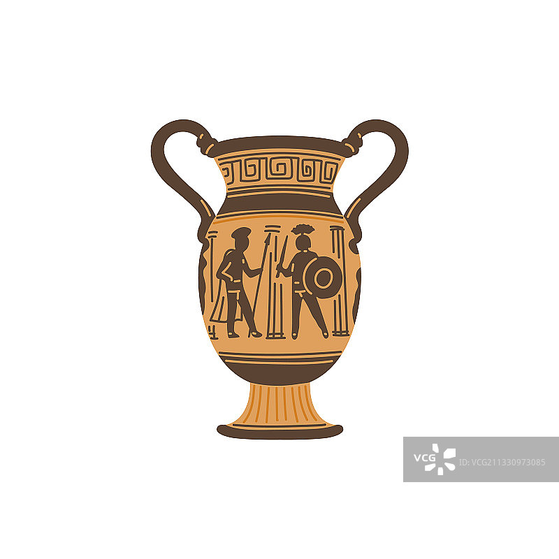 古罗马双耳细颈土罐或红色花瓶扁平设计图片素材