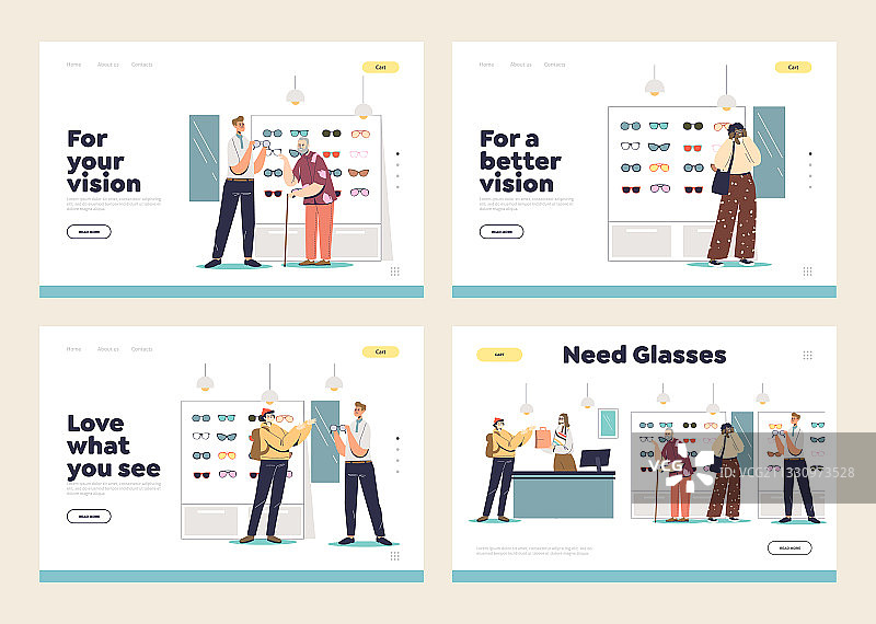 眼镜店顾客着陆页设计图片素材