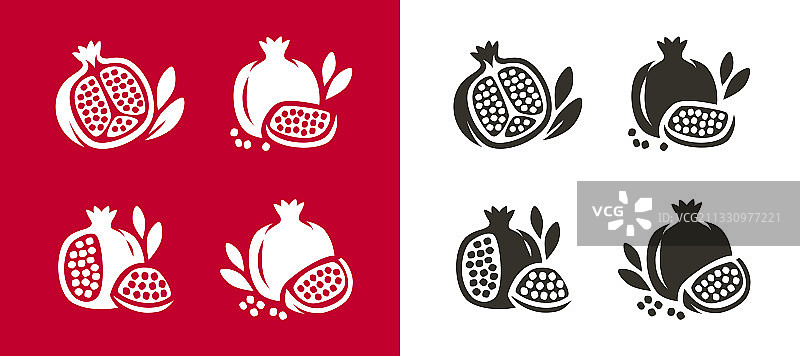 石榴果实图标集：天然食品符号图片素材