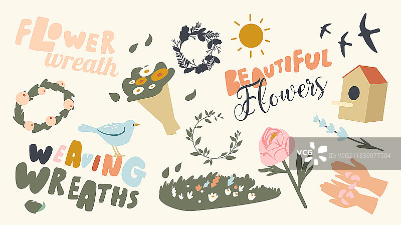 编织花环阳光主题图标合集图片素材