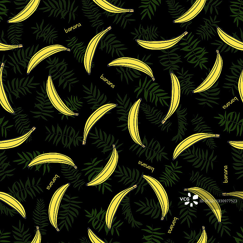 绿色树叶和黄色香蕉热带无缝图案图片素材