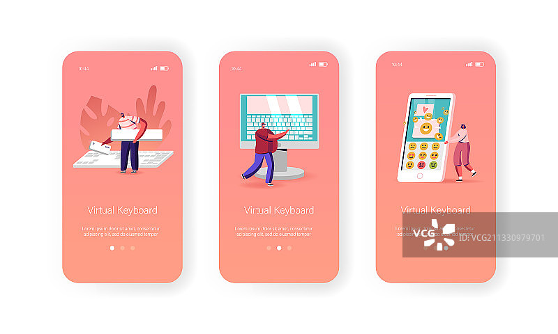 在虚拟键盘上打字的人，移动应用页面图片素材