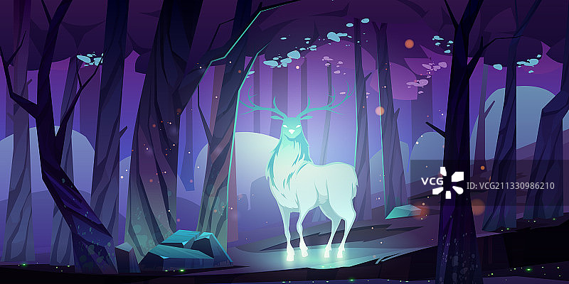 夜晚森林中发光的神秘鹿图片素材